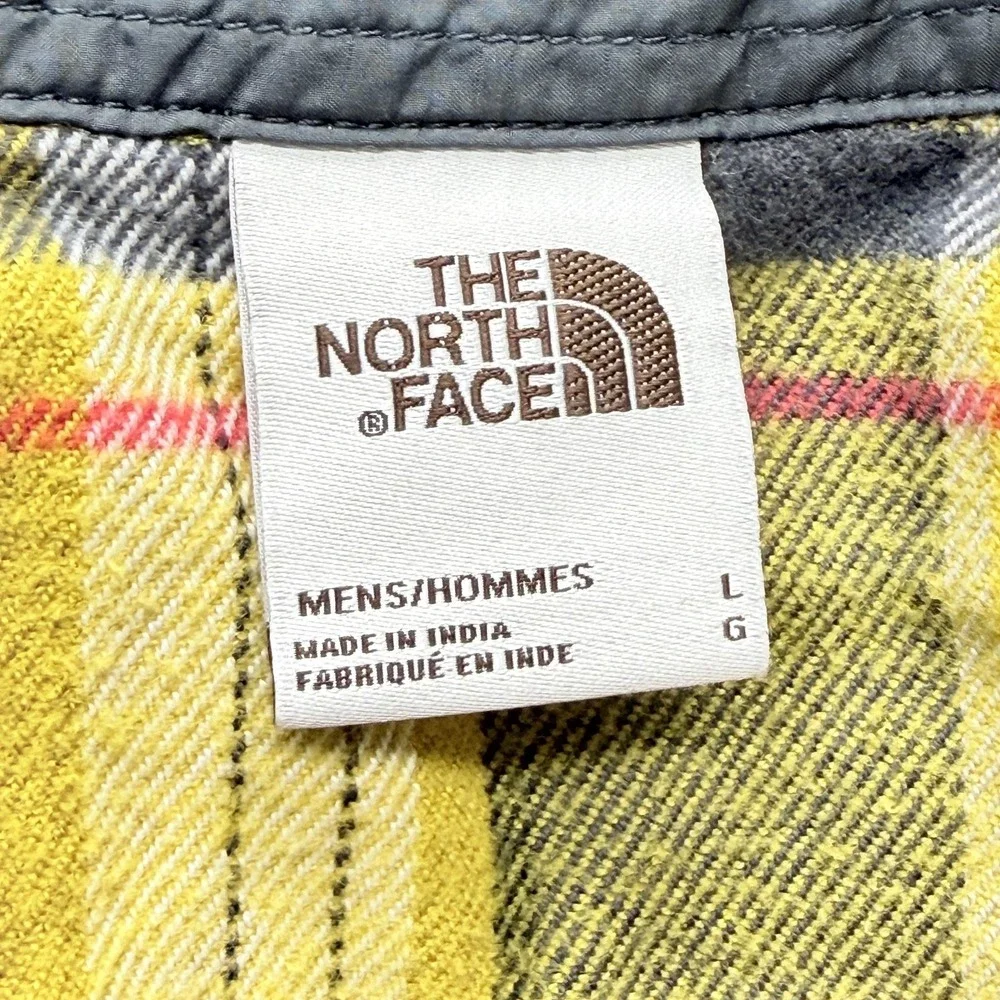 The North Face Shirt Mens L Yellow Plaid Long Sleeve Button Up Flannel Collared